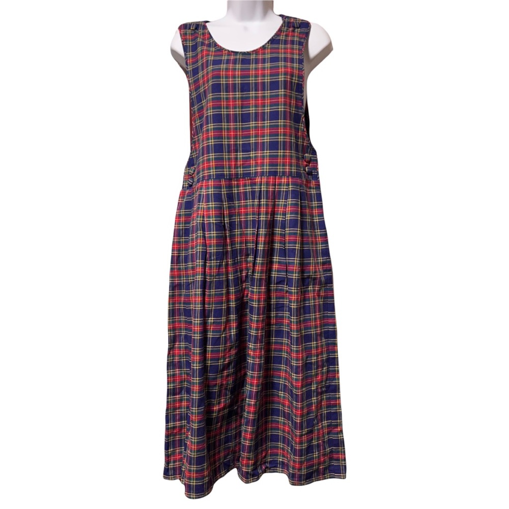 Plaid jumper dress school girl small blue red tartan plaid 90s pinafore
